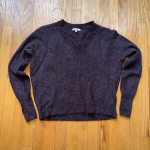 Madewell Sweater M Purple Brown Alpaca Wool‎ Quiet Luxury V Neck Fuzzy Knit Cozy